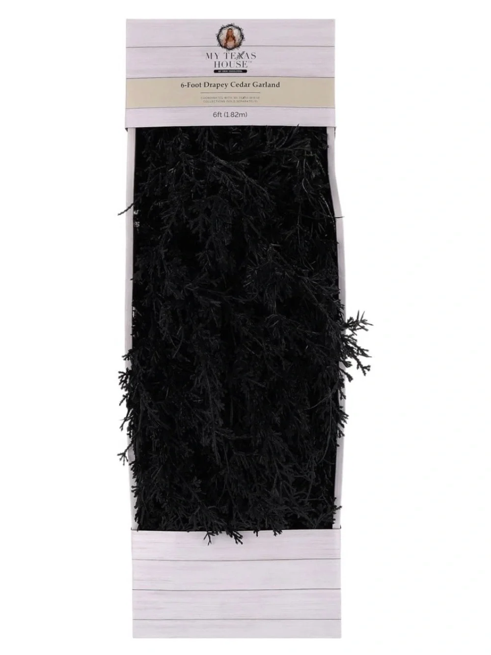 My Texas House Halloween Drapey Faux Cedar Garland, Black, 6'